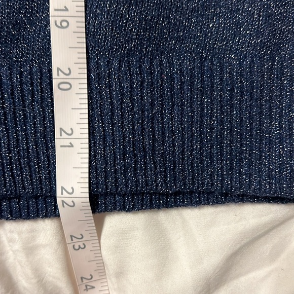 Ann Taylor Metallic Wool Blend Shimmer Sweater Navy Blue V-Neck Medium - Picture 10 of 12